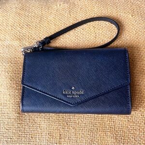 Kate Spade black leather wallet wristlet Laurel Way iPhone wallet